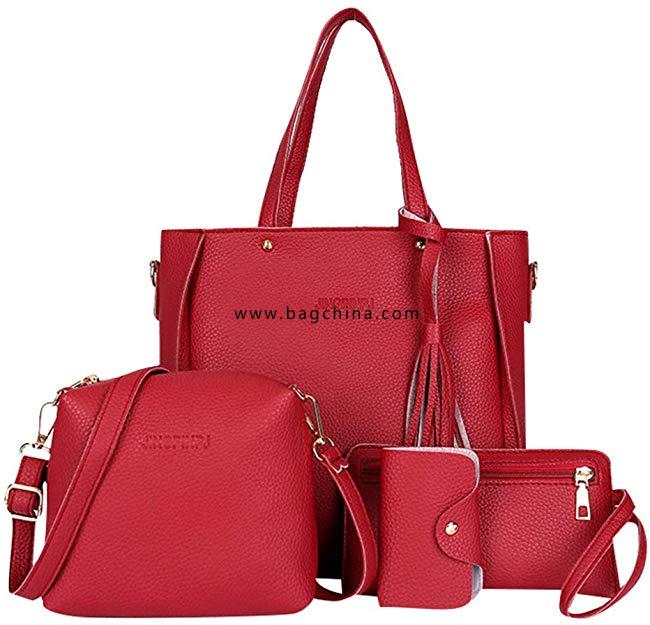 Messenger Bag Purse Set for Women Leather Handbag Tote Bag Crossbody Bag 4 pcs 