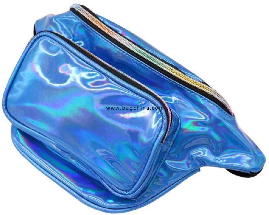 Unisex Bum Bag Shiny Fanny Pack Large Capacity Waist Bag with Adjustable Belt Outer Pockets Zip Closure 