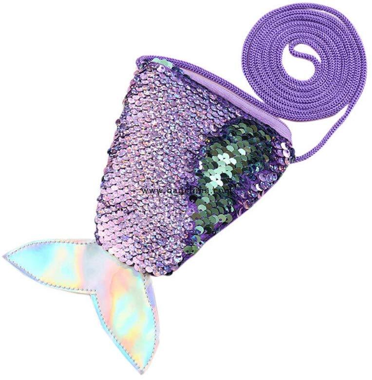 Small Mini Coin Purse Messenger Bag Crossbody Satchel for Kids Girls, Mermaid Sequin Bling for Girls