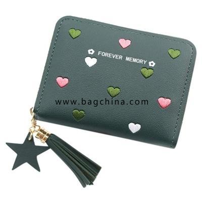 Wallet Bifold Zipper Tassel Leather Multi-Color Card Holder Purse for Women