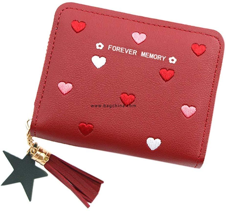 Wallet Bifold Zipper Tassel Leather Multi-Color Card Holder Purse for Women