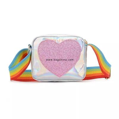 Rainbow Love Little Girls Mini Coin Purse Lovely Childrens Small Square Shoulder Bags PU Leather Baby Boys Kids Crossbody Bag