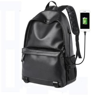 Men Leather Backpack USB charging Anti-theft Large Boy School bag Travel Bag School Backpack Black 