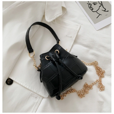 2020 Fashion Trend Women Alligator Pattern PU Leather Bucket Bag Chain Strap Drawstring Shoulder Tote Mini Crossbody Handbags