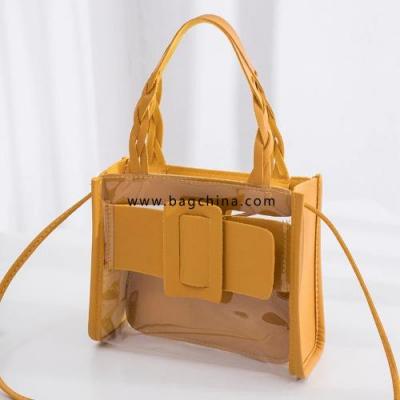 2020 Fashion Trend Women PU Leather PVC Bag Shoulder Pack Portable Handle Composite Square Decorative Clear Candy Color Handbags