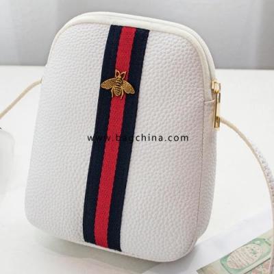 Women Ladies Striped Crossbody Bag PU Leather Rectangular Leisure Mobile Phone Zipper Messenger Shoulder Bag Handbag