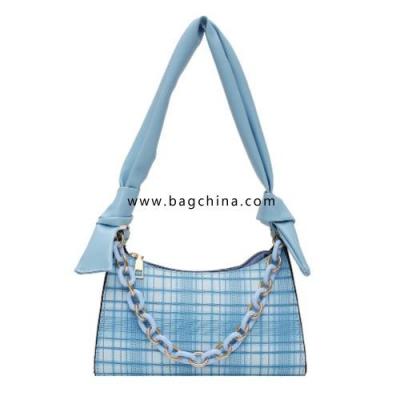 Retro Plaid Women Handbag Tote Tie Knot Chain Lady PU Underarm Shoulder Bag