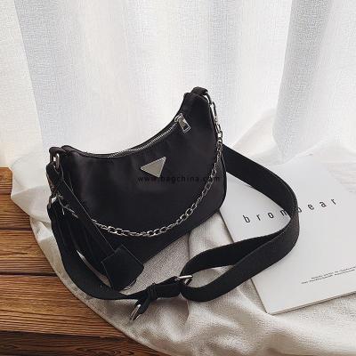 Three-in-one bag wide shoulder strap nylon bag female bag Messenger bag fashion wild chain single shoulder underarm bag