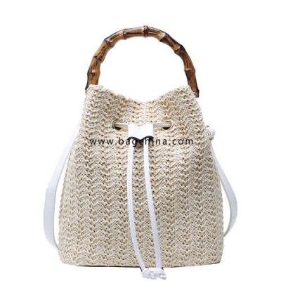 Slub Handle Straw Bucket Bags For Women 2020 Small Shoulder Handbags Female Travel Totes Lady Fashion New Hand Bag