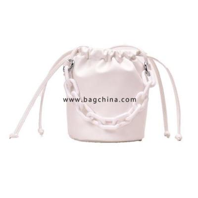 Solid Color PU Leather Mini Bucket Bags Female Crossbody Bags 2020 Summer Women Travel Chain Shoulder Handbags White