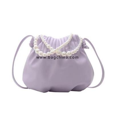 Pearl Handle Mini PU Leather Bucket Bags For Women 2020 Solid Color Shoulder Crossbody Handbags Female Cross Body Bag