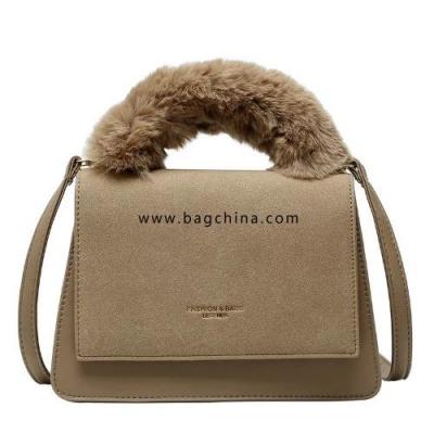 Faux Fur Handle Small PU Leather Crossbody Bags for Women 2020 Winter Trending Handbags Women's Simple Shoulder Hand Bag