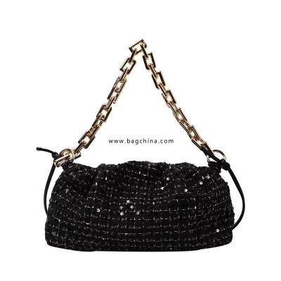 Sequin Pleated bag 2020 Fashion New Quality Wool Women's Designer Handbag Thick Chain Armpit bag Shoulder Messenger Bag