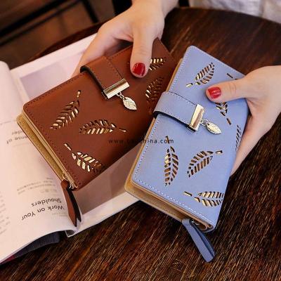 Women Wallets PU Leather Purse Female Long Wallet Gold Hollow Leaves Pouch Handbag For Women Coin Purse Card Holders Clutch