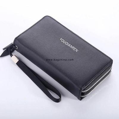 Men's Long Wallet Clutch Bag Soft Leather Business Zipper Double-layer Mobile Phone Bag Multi-card Hand Grab Bag Handbag