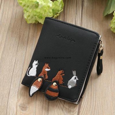 Individuality PU Leather Hasp Zipper Mini Coin Card Holder Women Cute Cartoon Embroidery Wallet Short Purse Popular Wholesales