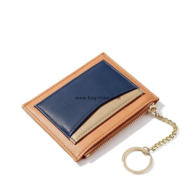 Retro Stitching Ladies Wallet Multi-card Position Zipper Card Case Key Chain Small Wallet Lady Coin Purse
