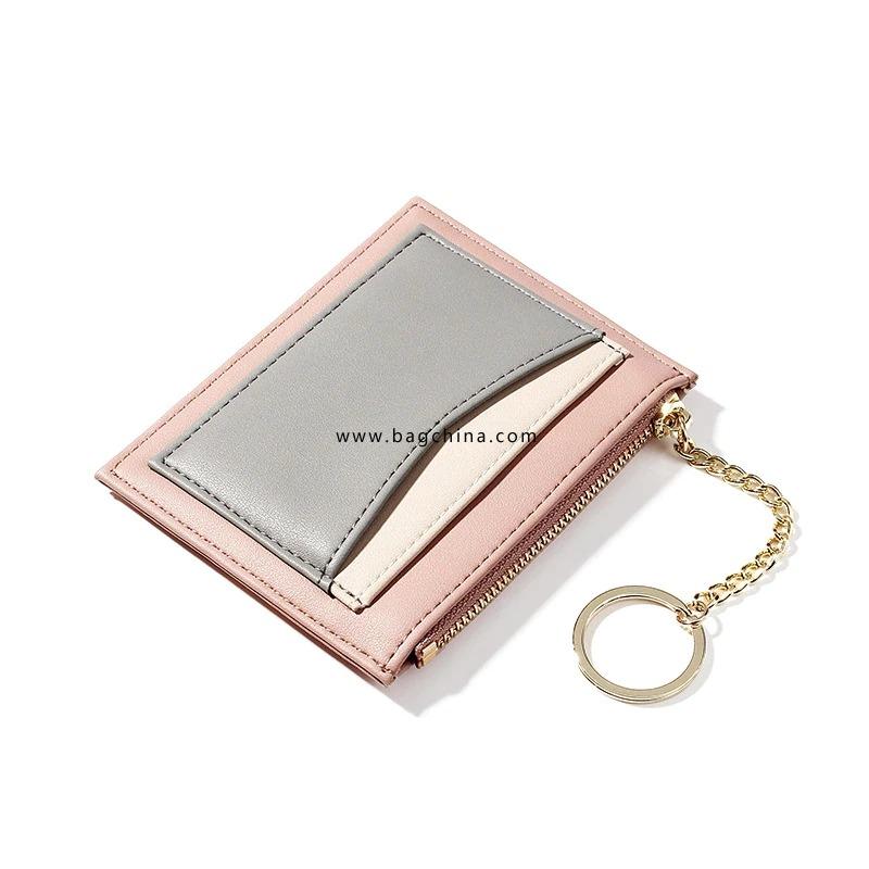 Retro Stitching Ladies Wallet Multi-card Position Zipper Card Case Key Chain Small Wallet Lady Coin Purse