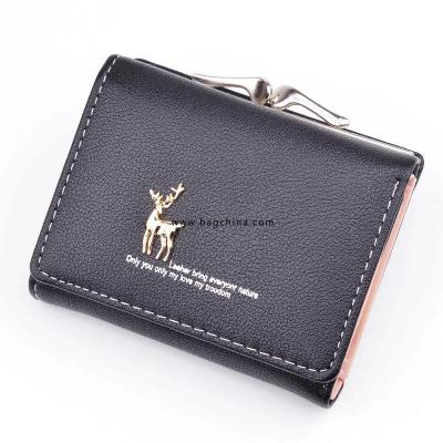 Cute Deer Women Mini Wallet Short Leather Wallet Girl Folding Wallets Clutch Pu Card Holder Ladies Purses Retro Portfel Damski