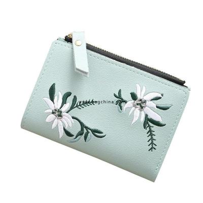 Women Wallets Leather Zipper Flowers Embroidered Ladies Fashion Purses Mini Bag Women PU Leather Coin Purse Card Holder Wallets