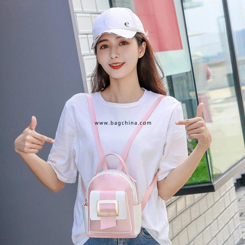 2020 New Mini Ladies Backpack Fashion Color Matching Small Fresh Backpack PU Pure Color Mobile Phone Coin Purse