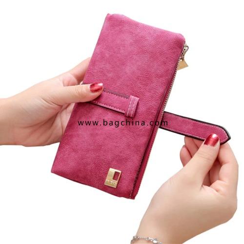 2020 Solid Drawstring Nubuck Leather Zipper Long Women Wallets Phone Bag Luxury Brand Wallets Designer Purse Card Holder Clutch